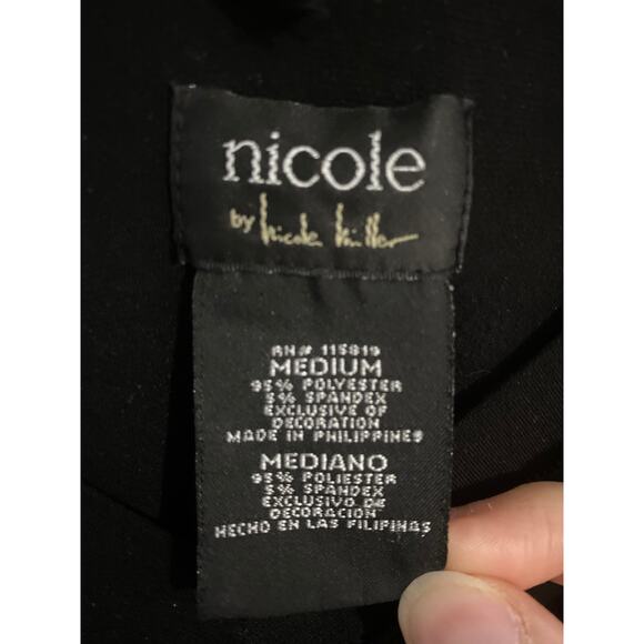 Nicole Miller babydoll top women’s M black stretchy lace trim y2k whimsigoth - Picture 3 of 4